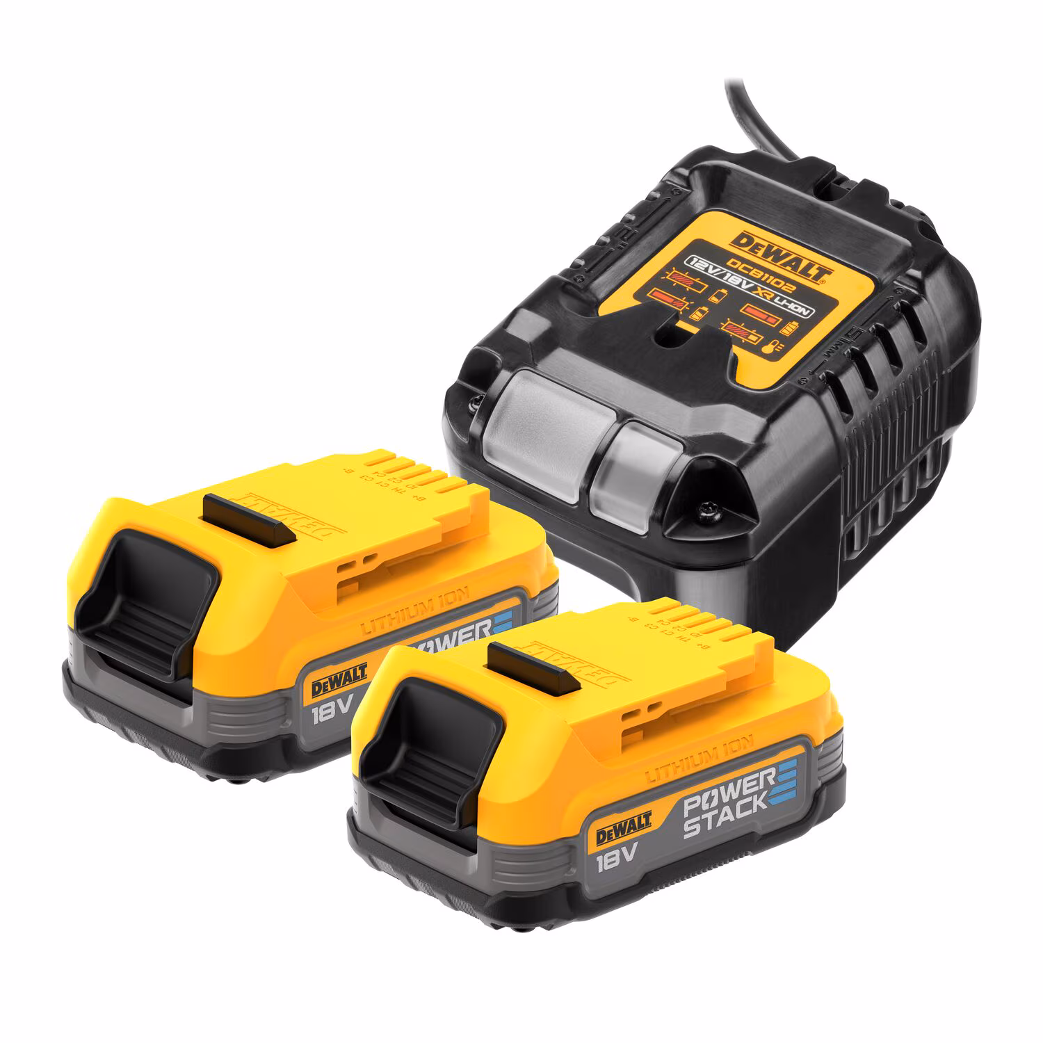 Kjøp Dewalt Batterikit DCB1102E2 18V XR, med 2 stk Powerstack & lader