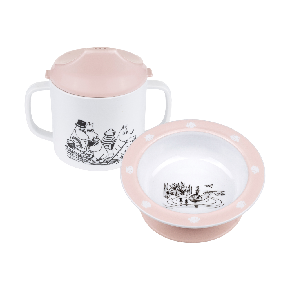 Mumin Vatten & Bad pipmugg & sugkopsstallrik, Rosa