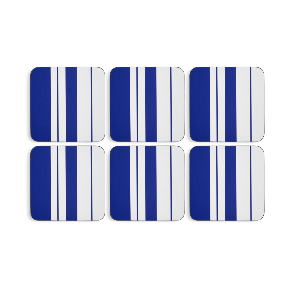 Steccato glasunderlägg 10,5 cm 6-pack, Blå-vit