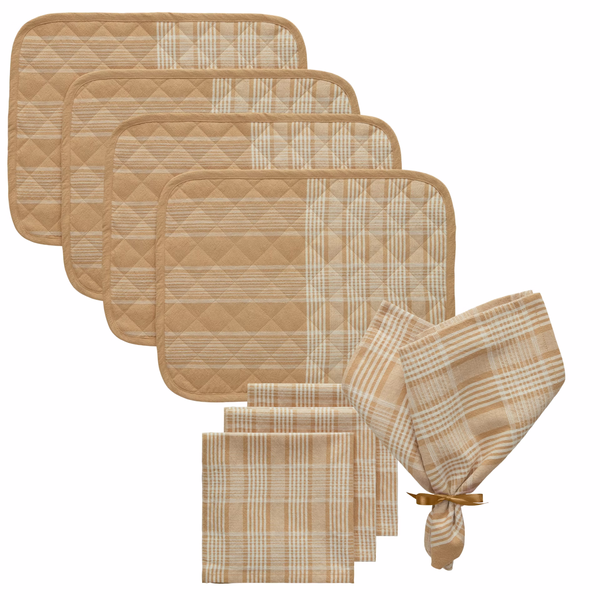 Rita Textilset 4 Bordstabletter + 4 Servetter, Vit / Beige