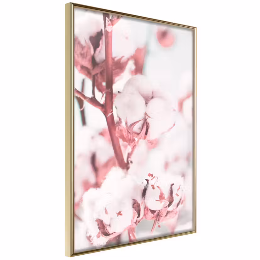 Poster Artgeist Affisch Blooming Cotton Guld ram, 20x30 cm