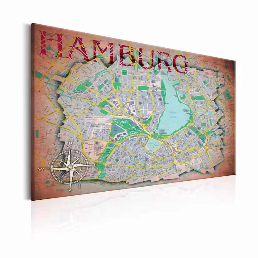 Tavla Arkiio Map Of Hamburg 90x60 cm
