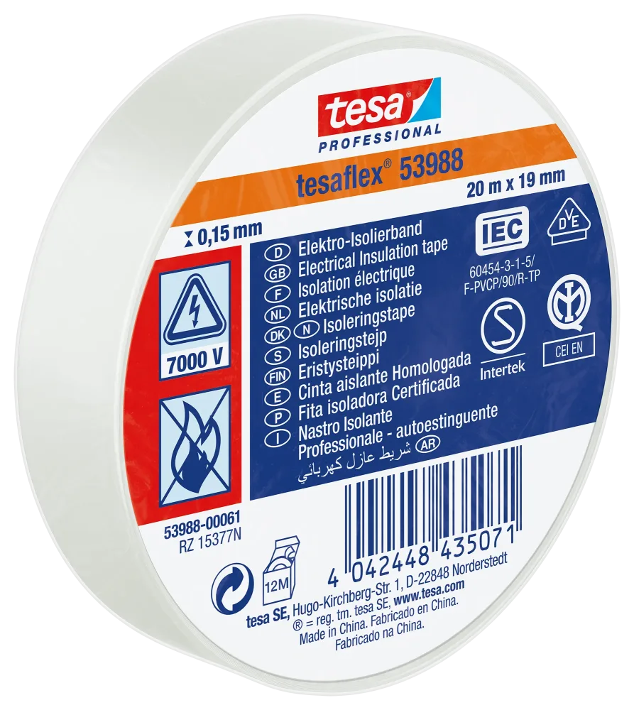 Tesa 53948 El- och isoleringstejp 20 m x 19 mm vit - Bild 2