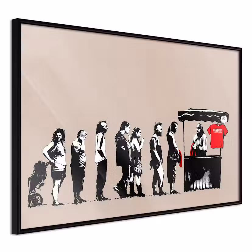 Poster Artgeist Affisch Destroy Capitalism Svart ram, 30x20 cm