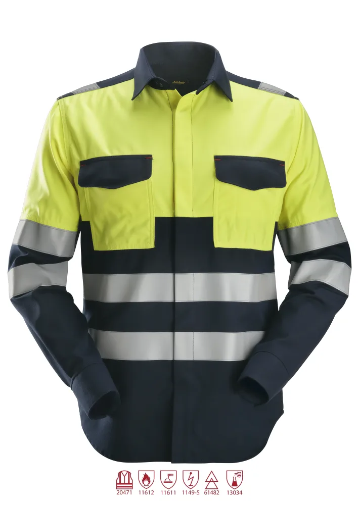 Snickers Workwear 8563 ProtecWork Svetsskjorta varsel, gul/marinblå XL