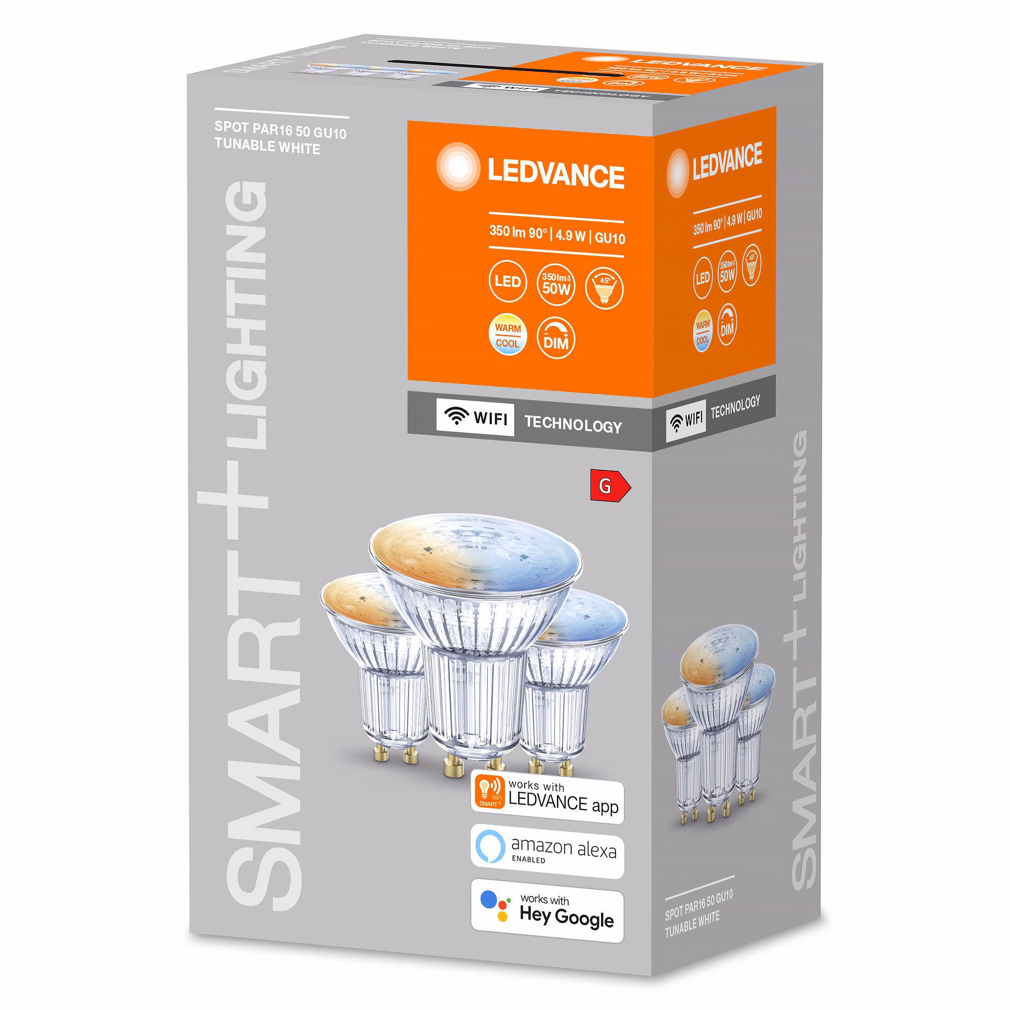 Kjøp LED-lampe, smart Wi Fi, PAR16, Spot GU10, dimbar, 4,9 W, 3-pakning