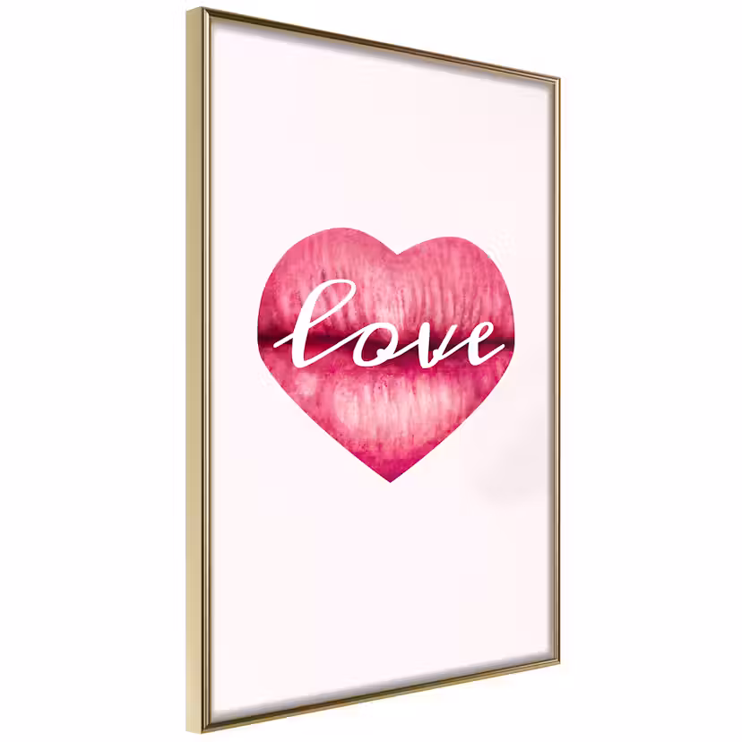 Poster Artgeist Affisch Love Lips Guld ram, 20x30 cm