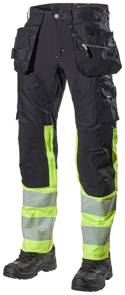 L.Brador 1071PB Arbetsbyxa svart/hi-vis gul, klass 1 C50