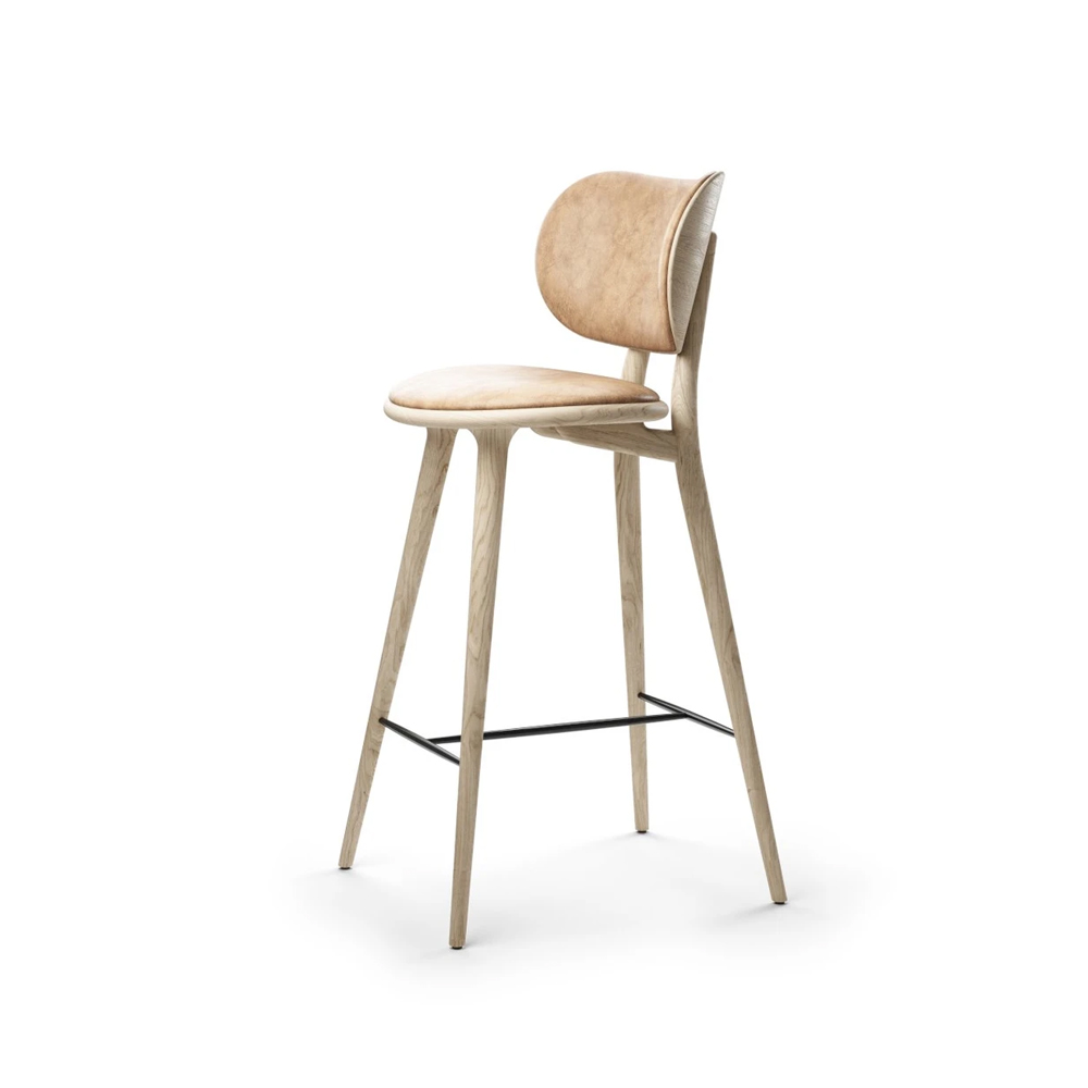 Mater High Stool Backrest barstol hög, läder natural, mattlackat ekstativ