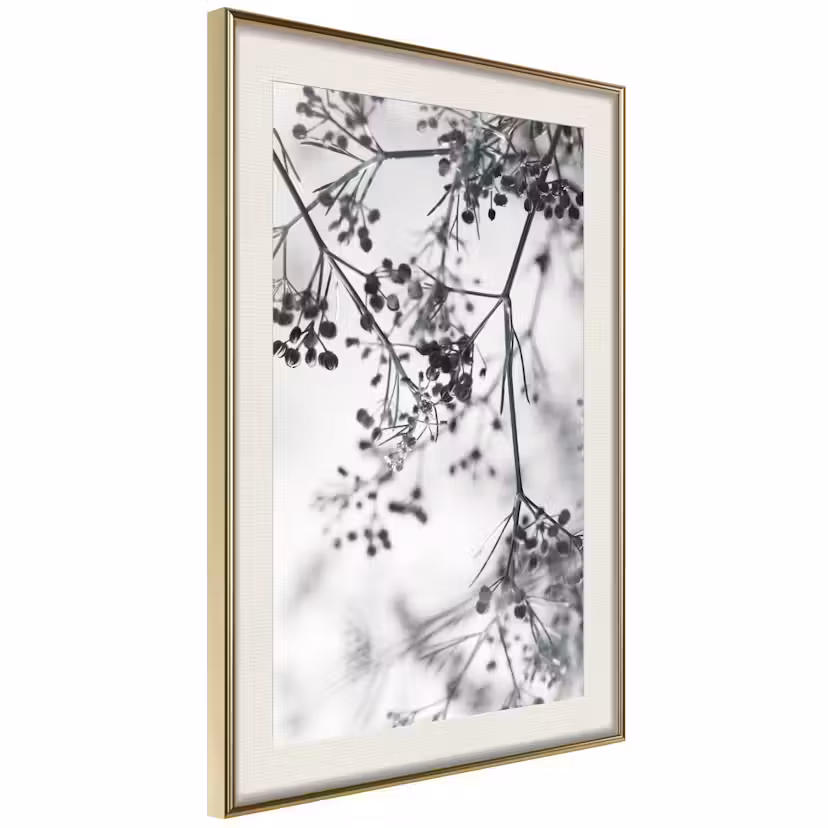 Poster Artgeist Affisch Blooming Twigs Guld ram med passepartout, 20x30 cm