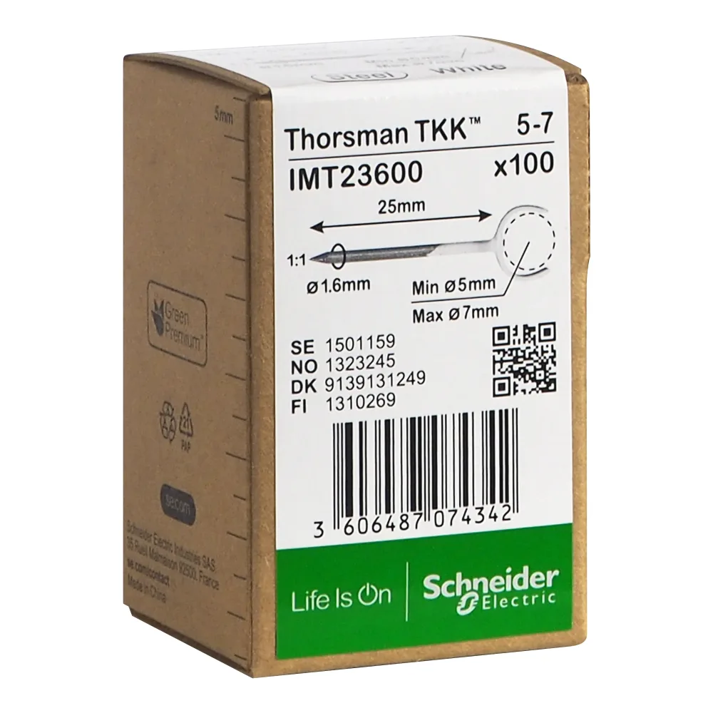 Schneider Electric IMT23612 Klammer spik, 100-pack, rund kabel 7-10, 2,1x40 mm