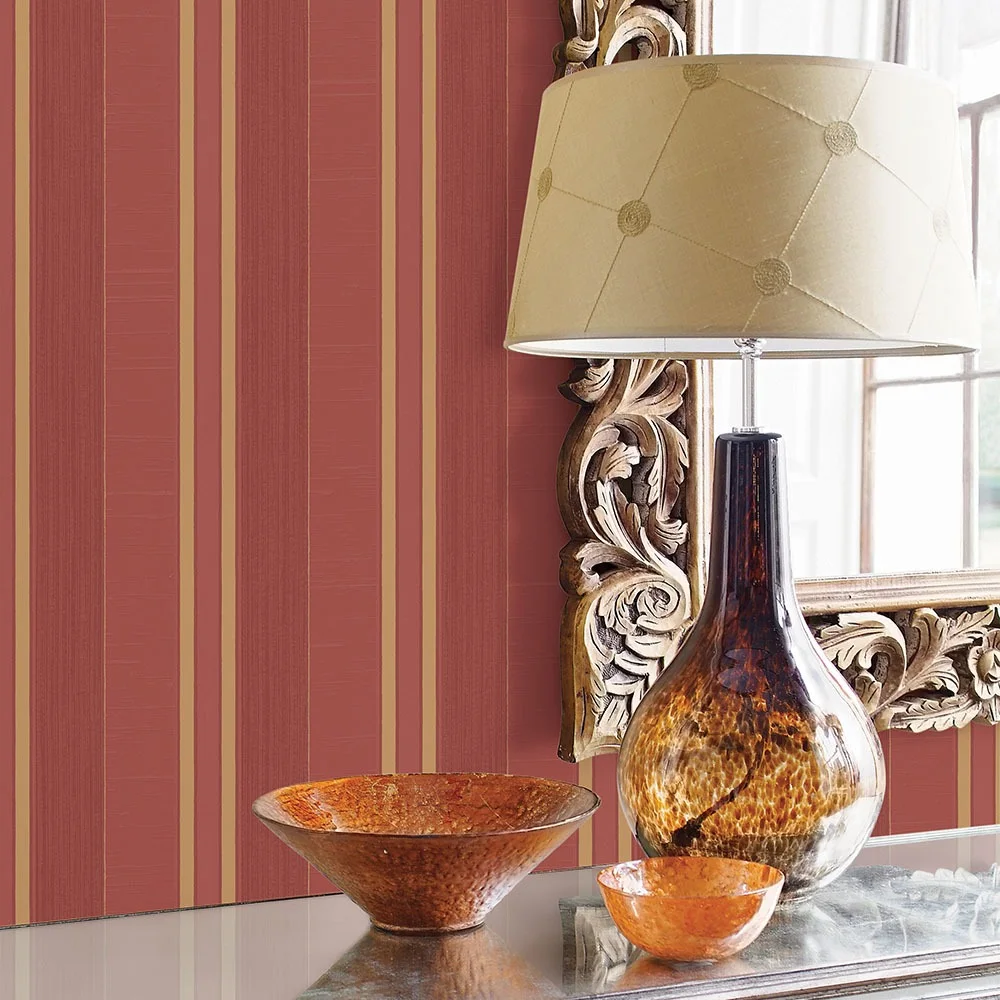 Galerie Wallcoverings Mansion II G67627 Tapet Silk Stripe Röd/gul/brun