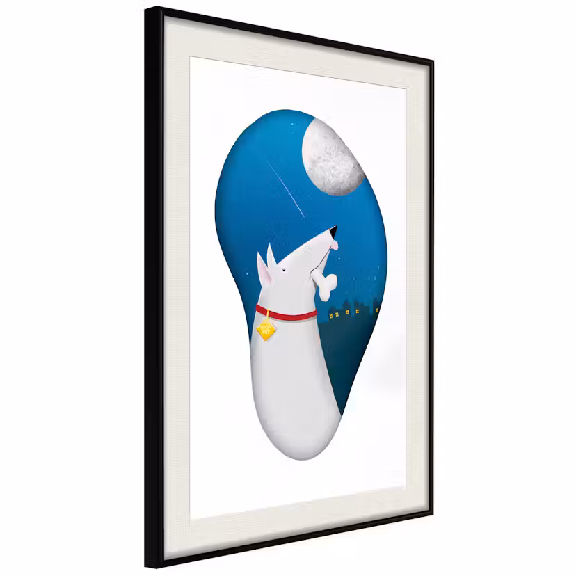 Poster Artgeist Affisch Dog Dreams Svart ram med passepartout, 30x45 cm