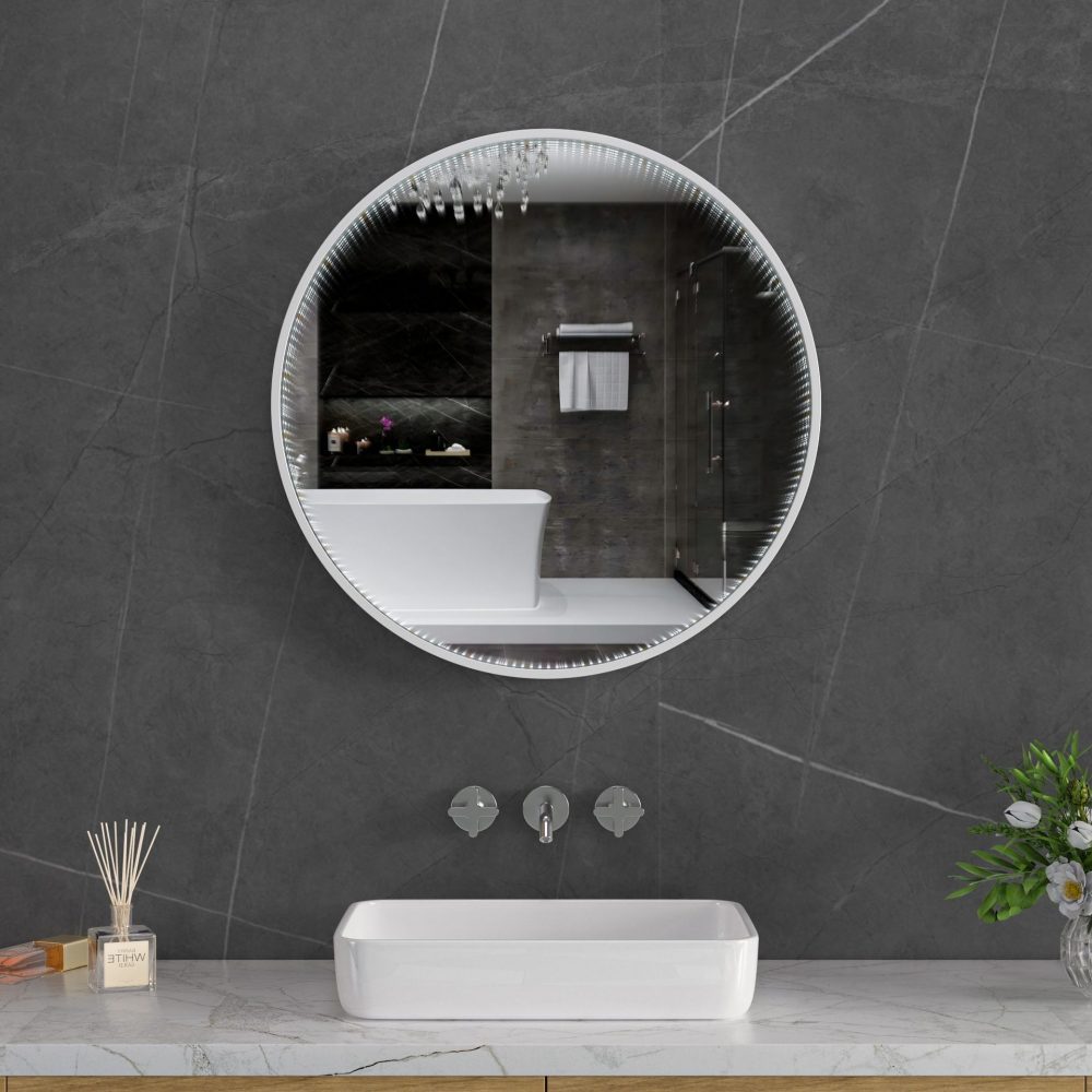 Tunnel-spegel 60 cm | Silver aluminiumram | LED-belysning med dimmer