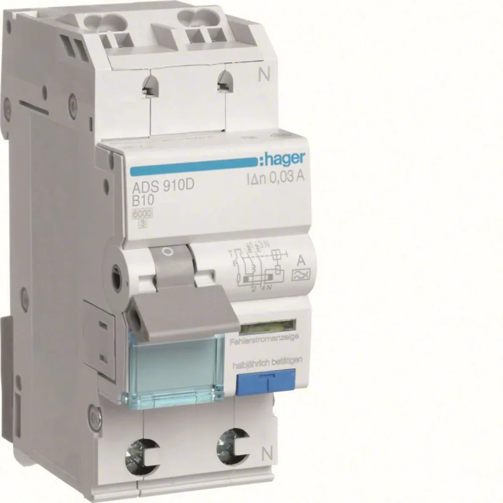 Hager ADS932D Personskyddsautomat 1-pol, typ A, 30 mA, B-karakteristik 32 A