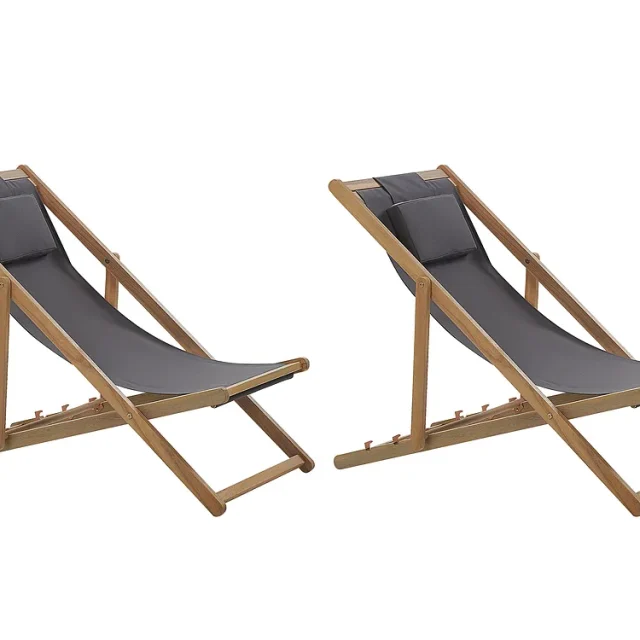 Set med 2 hopfällbara solstolar AVELLINO med ersättningstyger Akaciaträ Mörkbrun
