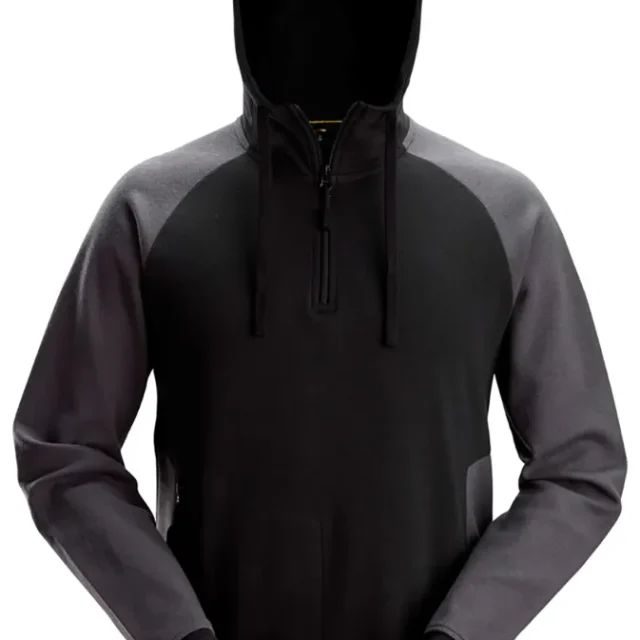 Snickers Workwear 2842-0458 Huvtröja svart/grå, halvzip Svart/grå