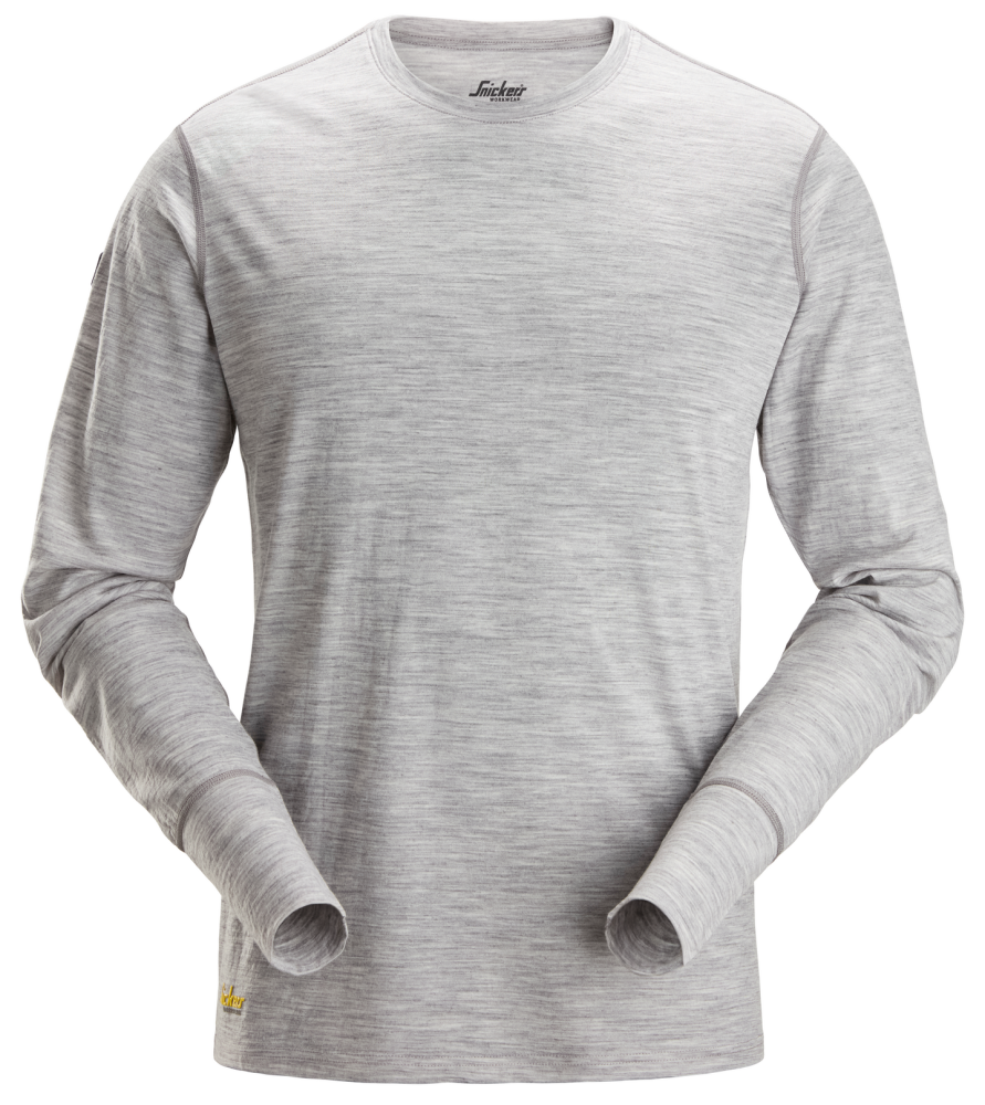 T-SHIRT SNICKERS WORKWEAR LÅNGÄRMAD ULL, GRÅMELERAD STL S