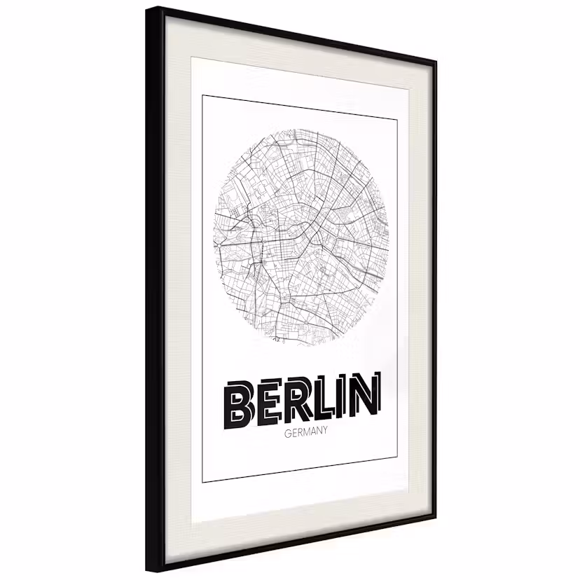 Poster Artgeist Affisch Retro Berlin Svart ram med passepartout, 40x60 cm