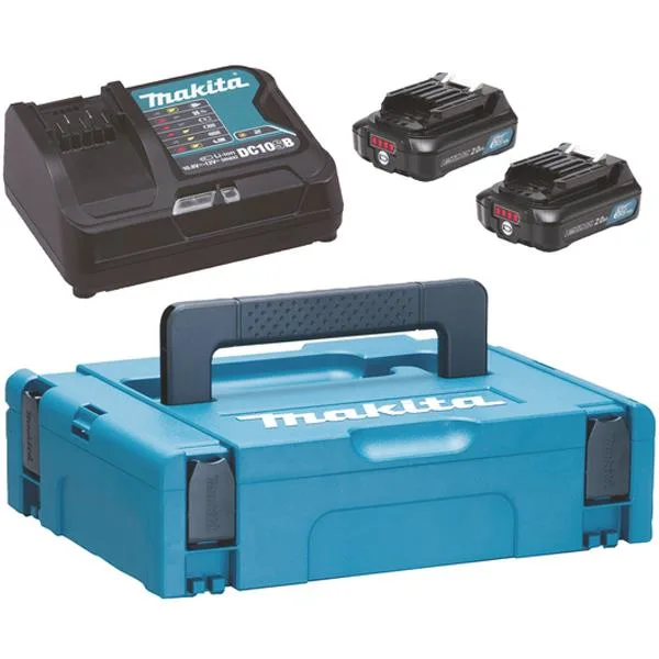 Makita Powerpack 197658-5 Laddpaket 2 st 2,0 Ah batterier, laddare, väska