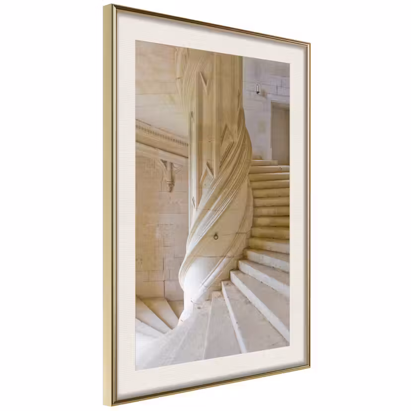Poster Artgeist Affisch Stone Stairs Guld ram med passepartout, 20x30 cm