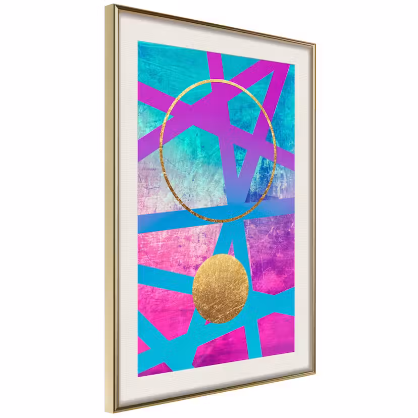 Poster Artgeist Affisch Obstacle Course Guld ram med passepartout, 20x30 cm