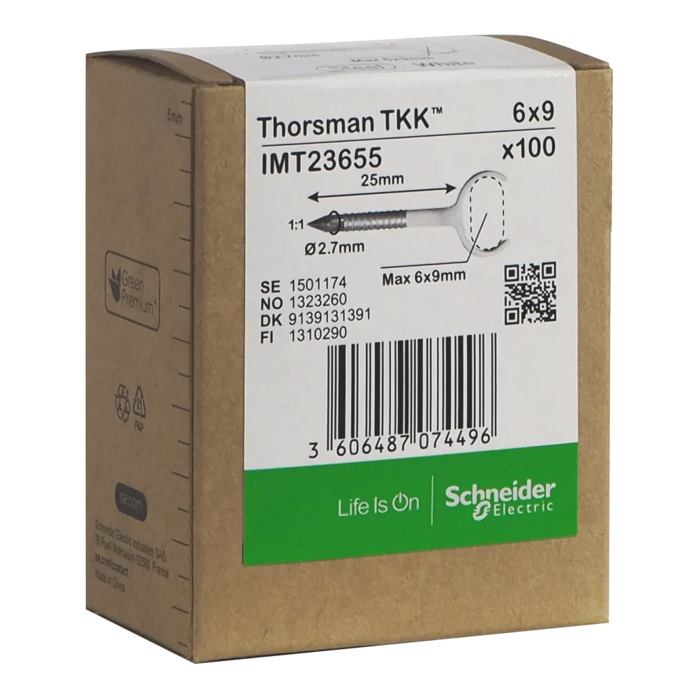 Schneider Electric IMT23655 Klammer skruv, 100-pack, platt kabel 6x9, 2,7x25 mm