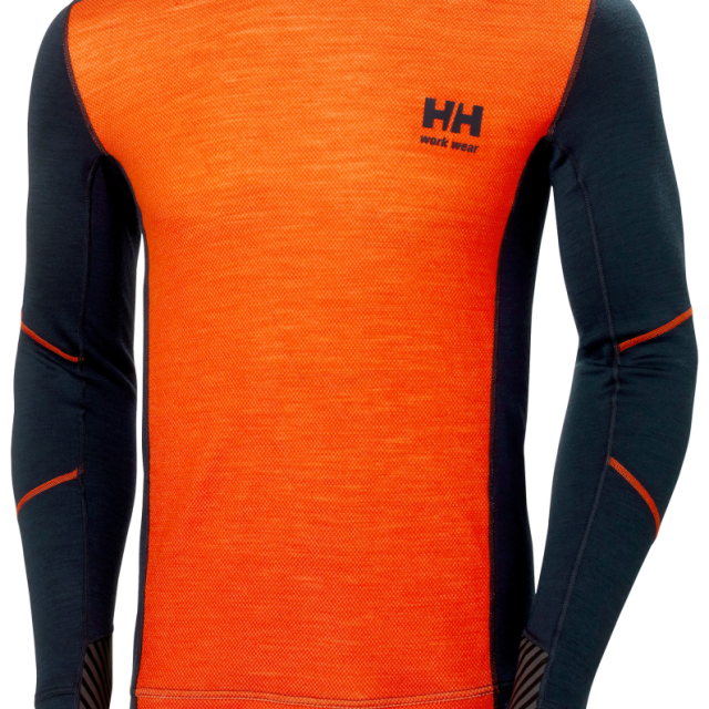 TRÖJA HELLY HANSEN RUNDHALS HH LIFA MERINO, ORANGE/MARINBLÅ XL