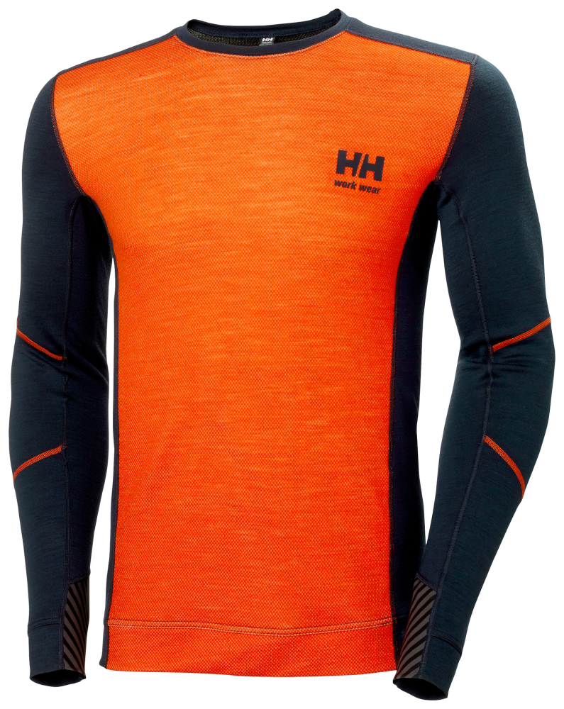 TRÖJA HELLY HANSEN RUNDHALS HH LIFA MERINO, ORANGE/MARINBLÅ XL