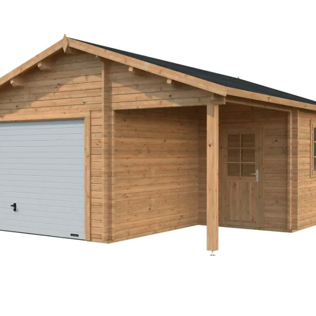 Palmako Roger Garage 28,1 m²/inv. 21,9+5,2 m², med port, brun, impr.