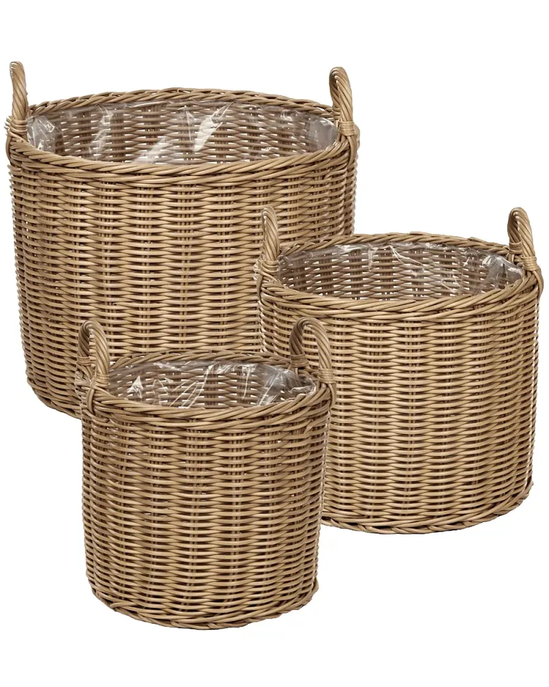 Set med 3 växtkorgar i rotting PENDULA 33/37/45 cm Konstrotting Naturlig