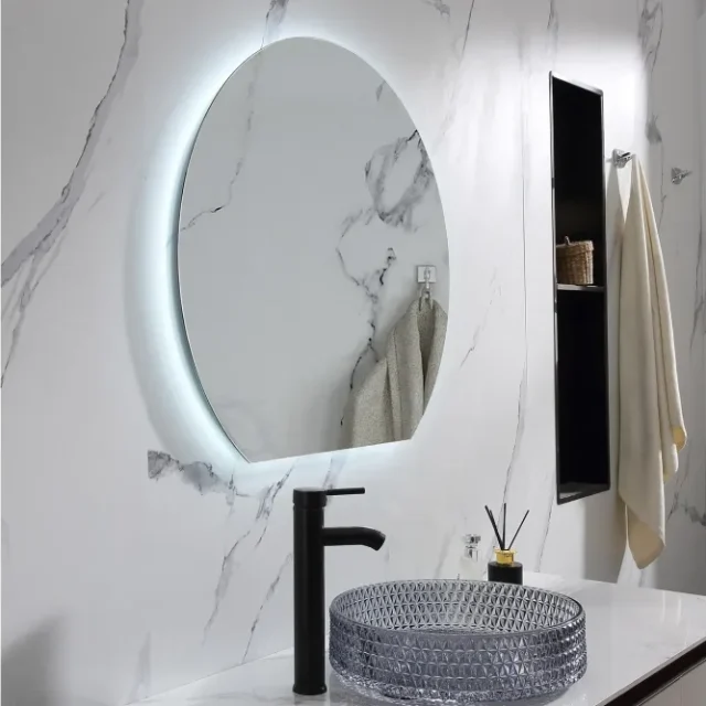 Felicia Spegel med LED-belysning Rund 100 cm Silver