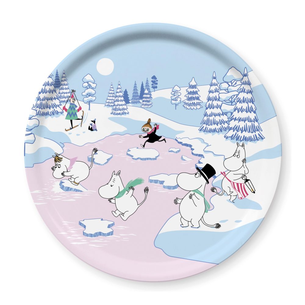Mumin bricka vinter 2022 Ø31 cm, Blå-vit-rosa