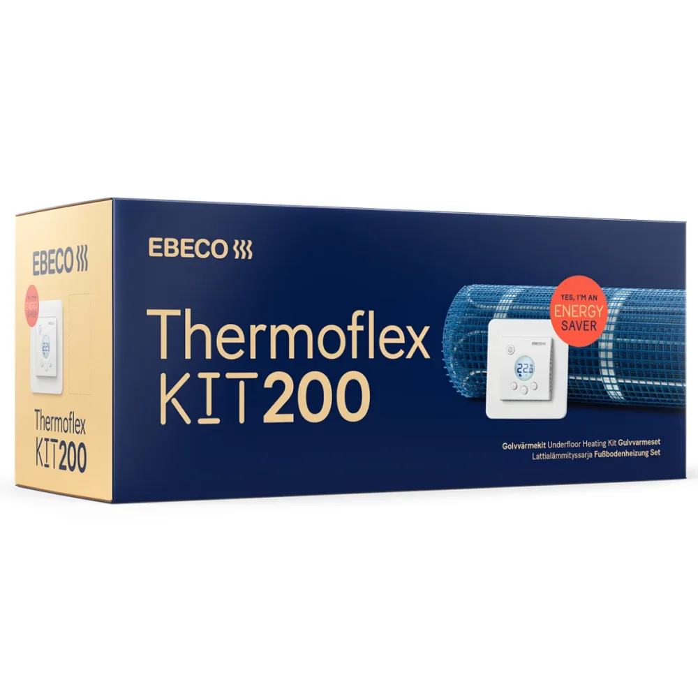 Ebeco Thermoflex Kit 200 Värmekabelmatta med självhäftande värmekabelmatta och termostat, 120 W/m² 50 cm x 5,4 m (340W)