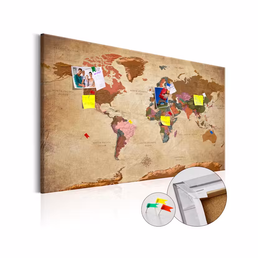 Anslagstavla Arkiio World Map Brown Elegance 120x80 cm