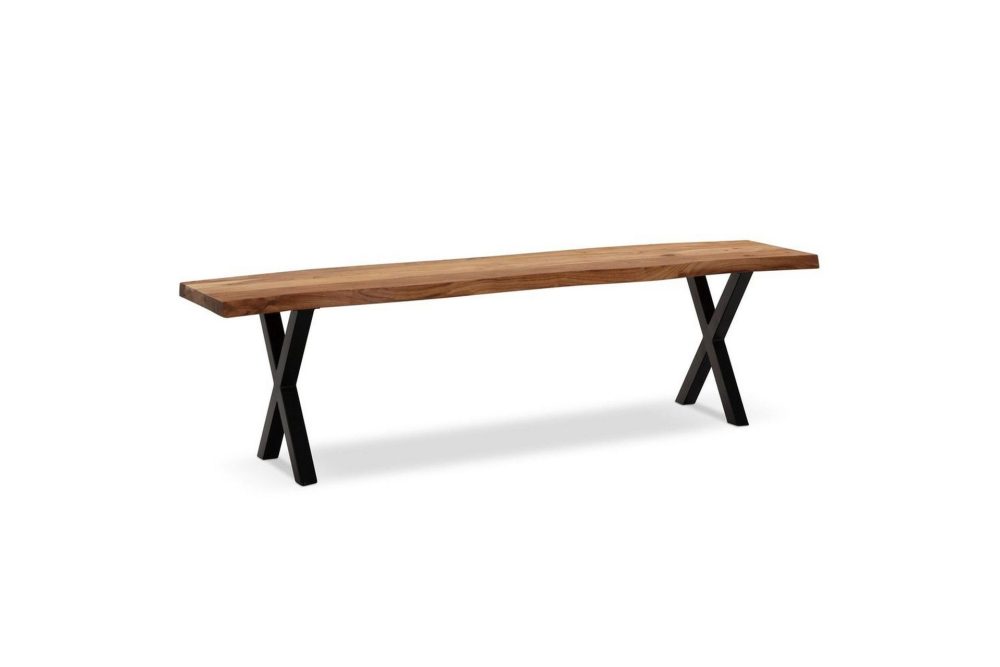 Matbänk Wohnling Massivt trä med metallben träd kant lantligt Svart, korsad, 140 cm