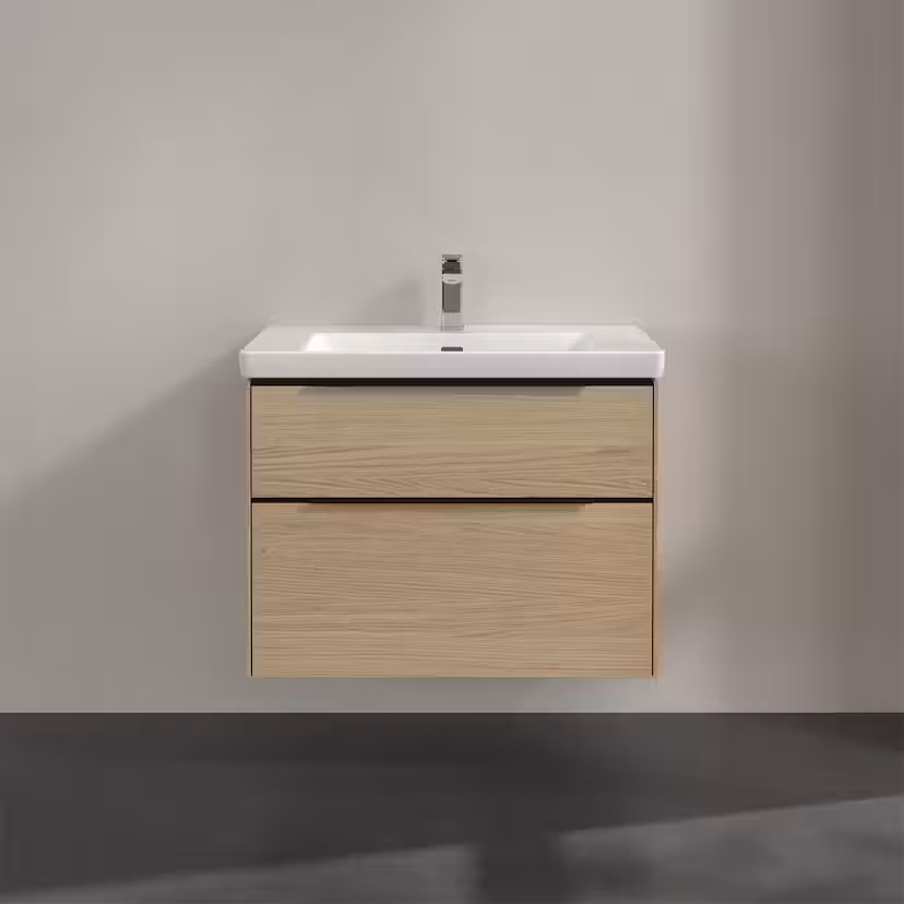 Tvättställsskåp Villeroy & Boch Subway 3.0 med 2 Lådor Färg: Nordic Oak. Bredd: 772 mm, Handtag: Ja, Volcano Black
