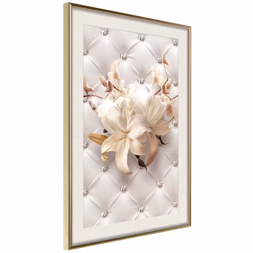 Poster Artgeist Affisch Diamond Lilies Guld ram med passepartout, 20x30 cm