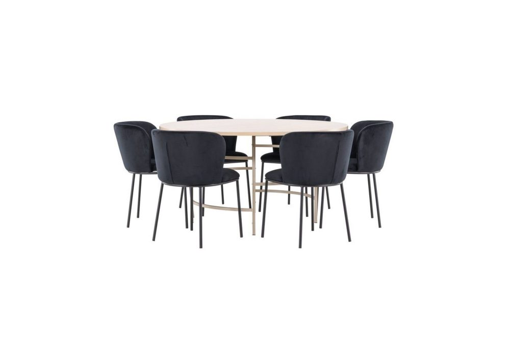 Matgrupp Copenhagen Runt 140 cm Vit/Beige med 6st Edina Stolar