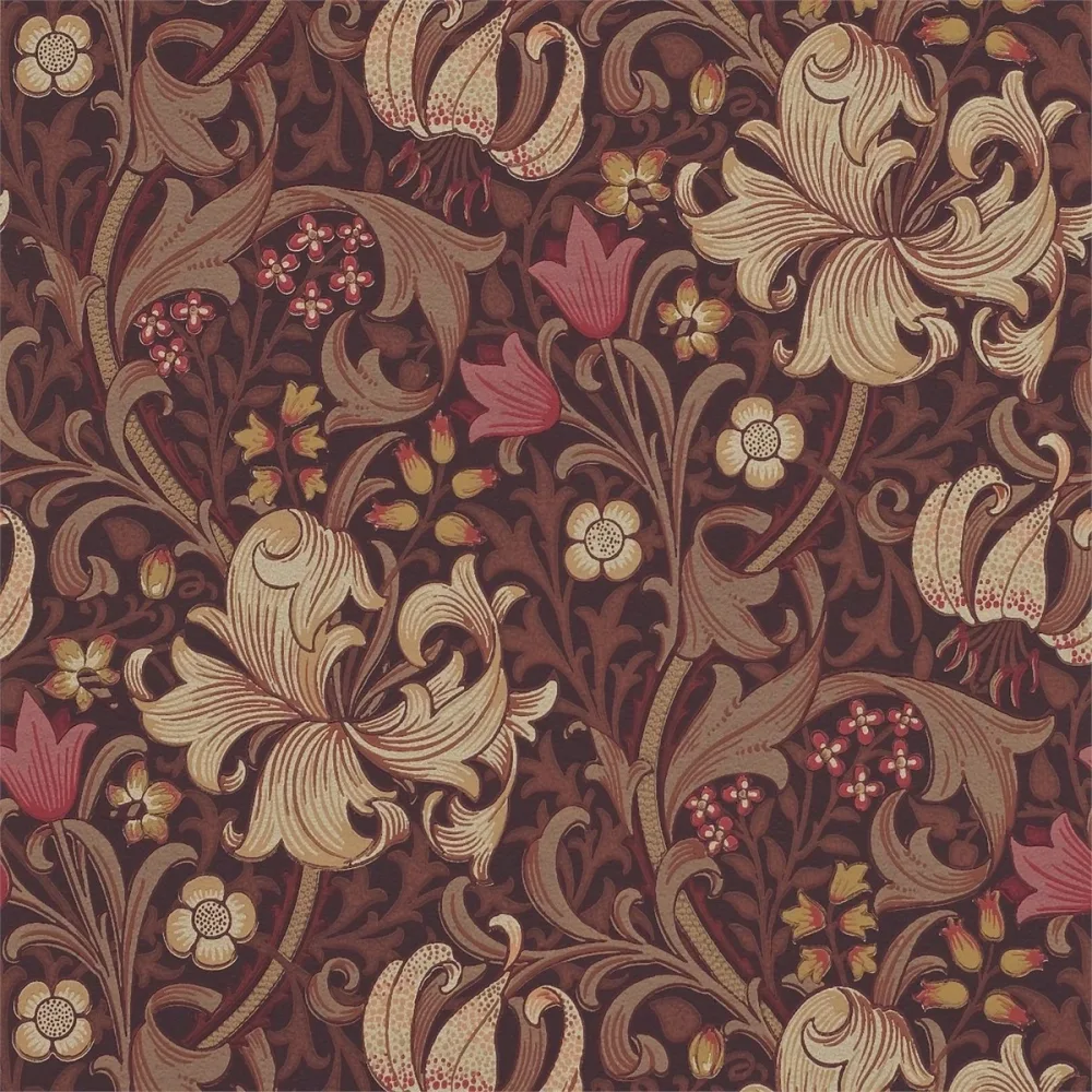 Morris and Friends Golden Lily Fig/burnt Orange Dm6p210402 Lila Tapet | Stuvbutiken - Bild 2