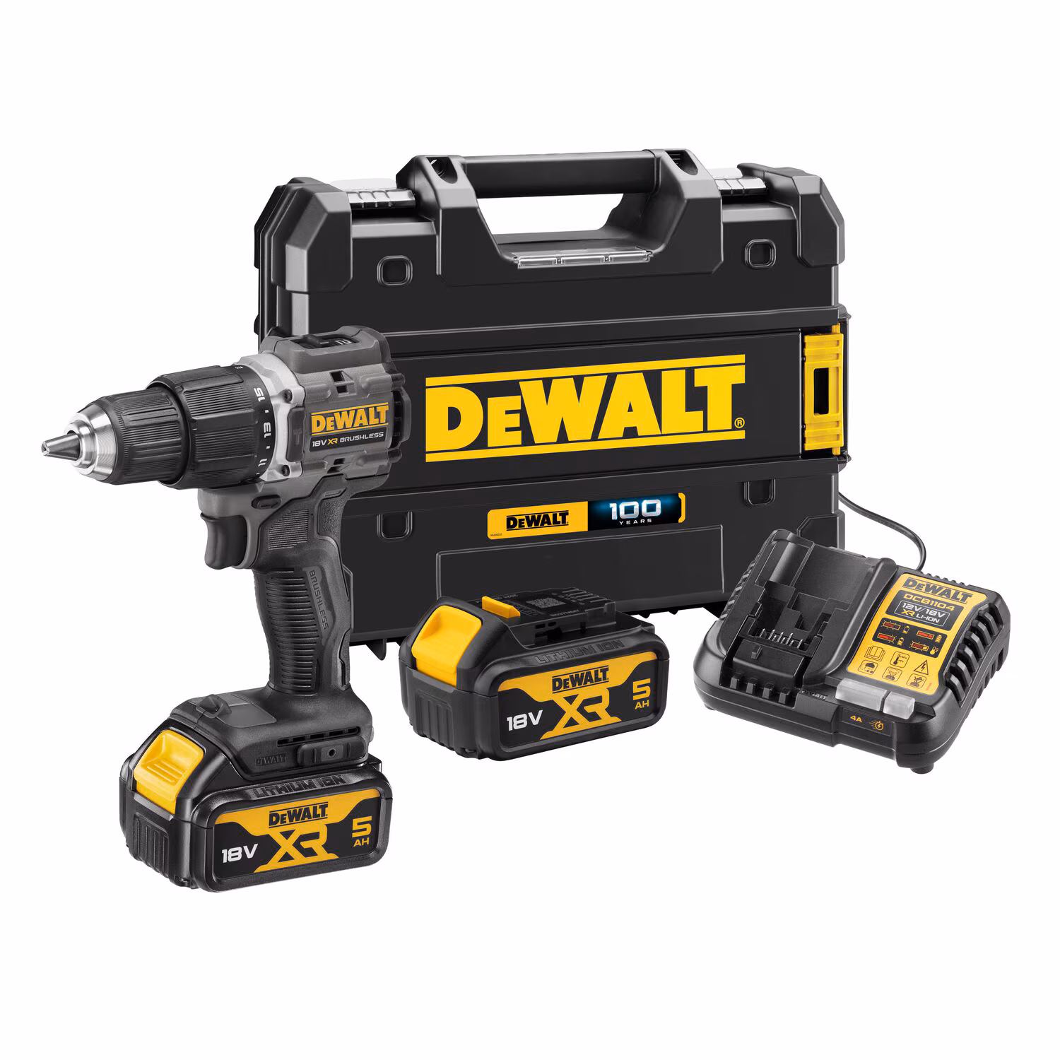 Kjøp Dewalt Slagbormaskin DCD100P2T-QW 18V, med 2 stk 5Ah-batterier, TSTAK