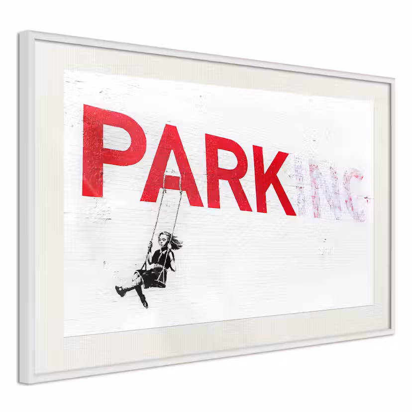 Poster Artgeist Affisch Park-ing Vit ram med passepartout, 90x60 cm