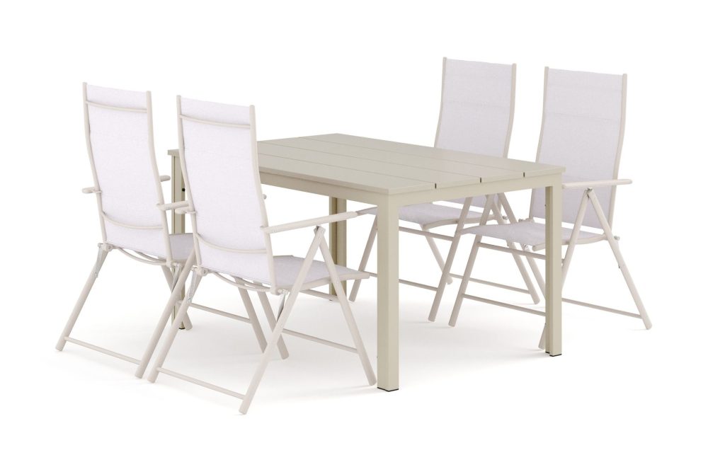 Tunis utomhus matgrupp 140x90 cm med 4 Sanna positionsstolar
