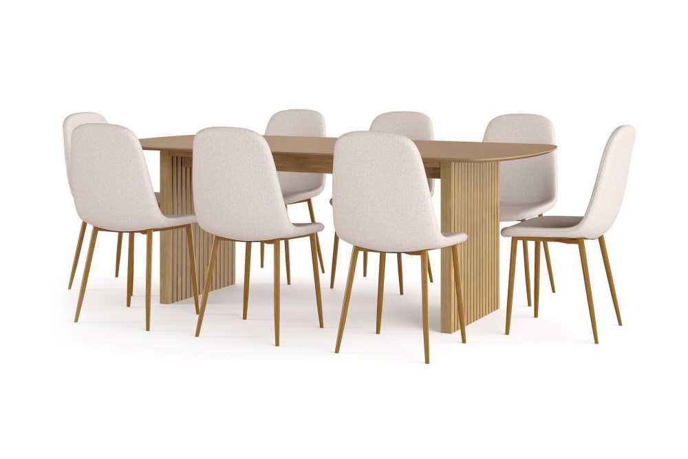 Richeto Matbord 210 cm ek + 8 st Nibe stol beige med ek ben