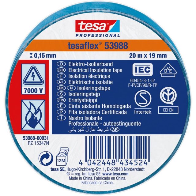 Kjøp Tesa Isolasjonstape PVC, 19 mm x 20 m, blå