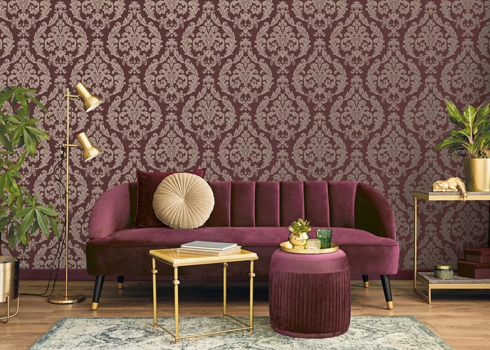 Galerie Wallcoverings Mansion II G67611 Tapet Silk Damask Röd/brun