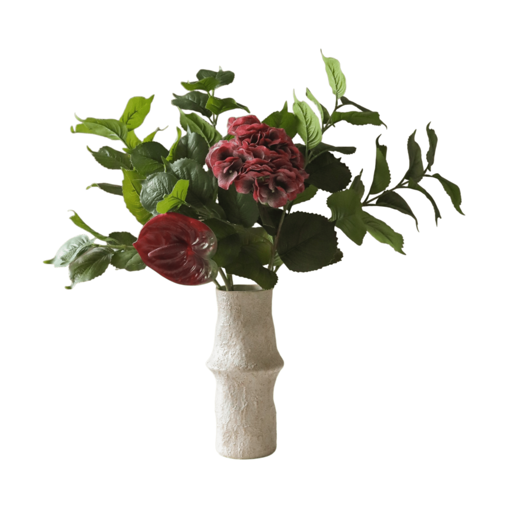 Velvet rouge konstgjord bukett, Hortensia-röd anthurium 6 st