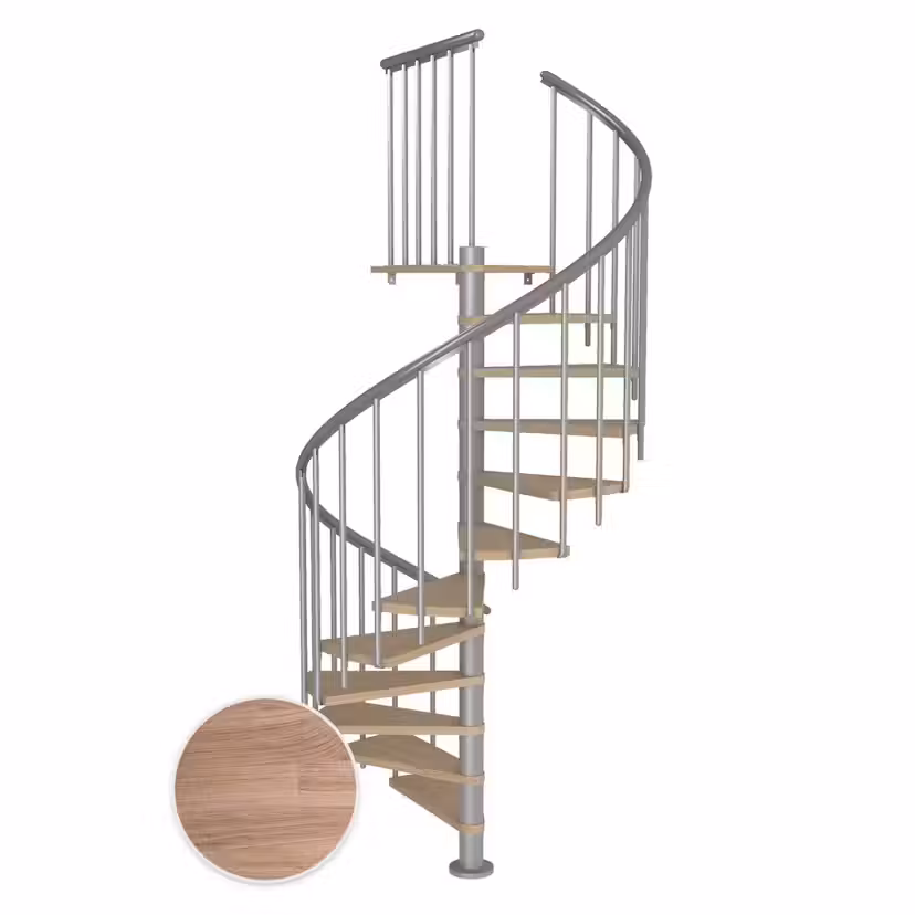 Spiraltrappa Dolle Montréal Ek Vit Oljad Classic 3 Pearl Grey, D: 1600 mm, 14+1 steg