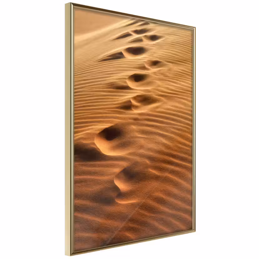 Poster Artgeist Affisch Traces on the Sand Guld ram, 20x30 cm