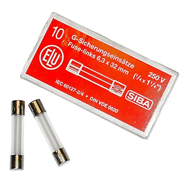 SIBA 7005960.0,63 Finsäkring 6 x 32 mm, snabb, 10-pack 630 mA